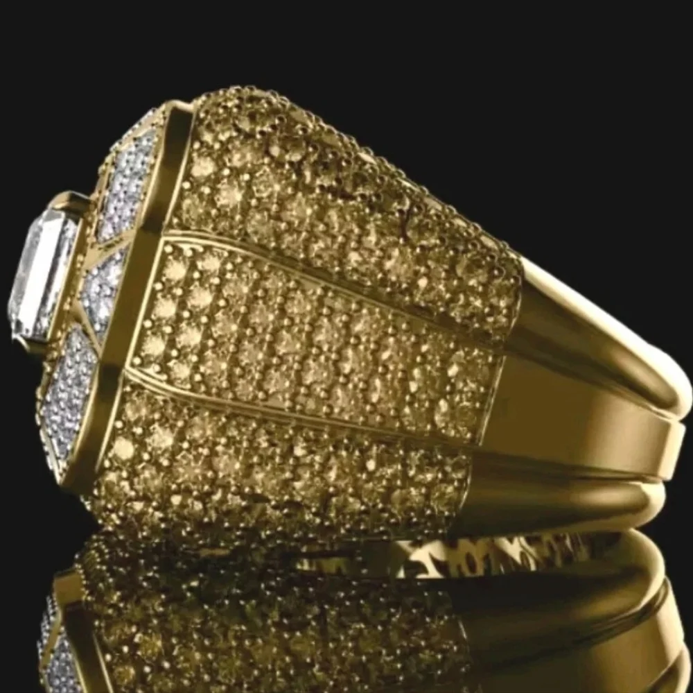 Simulated Diamond Mens Engagement Wedding Band Ring 3Ct 14k Yellow Gold Plated